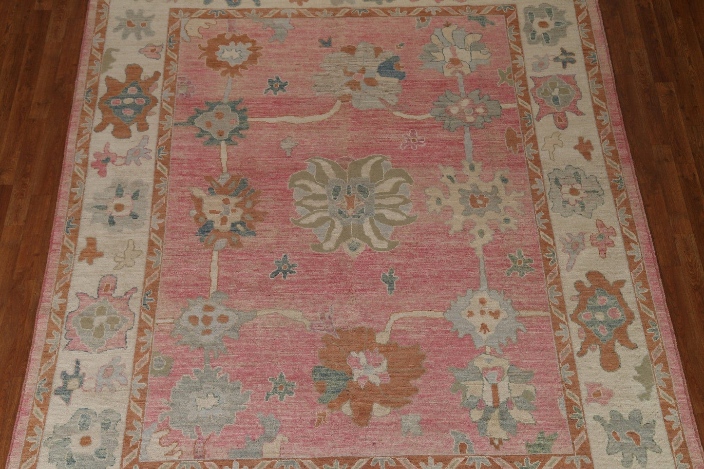 Pink Floral Oushak Vegetable Dye Area Rug 8x10