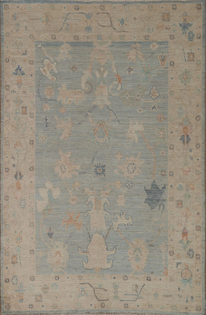 Light Blue Oushak Vegetable Dye Area Rug 5x7