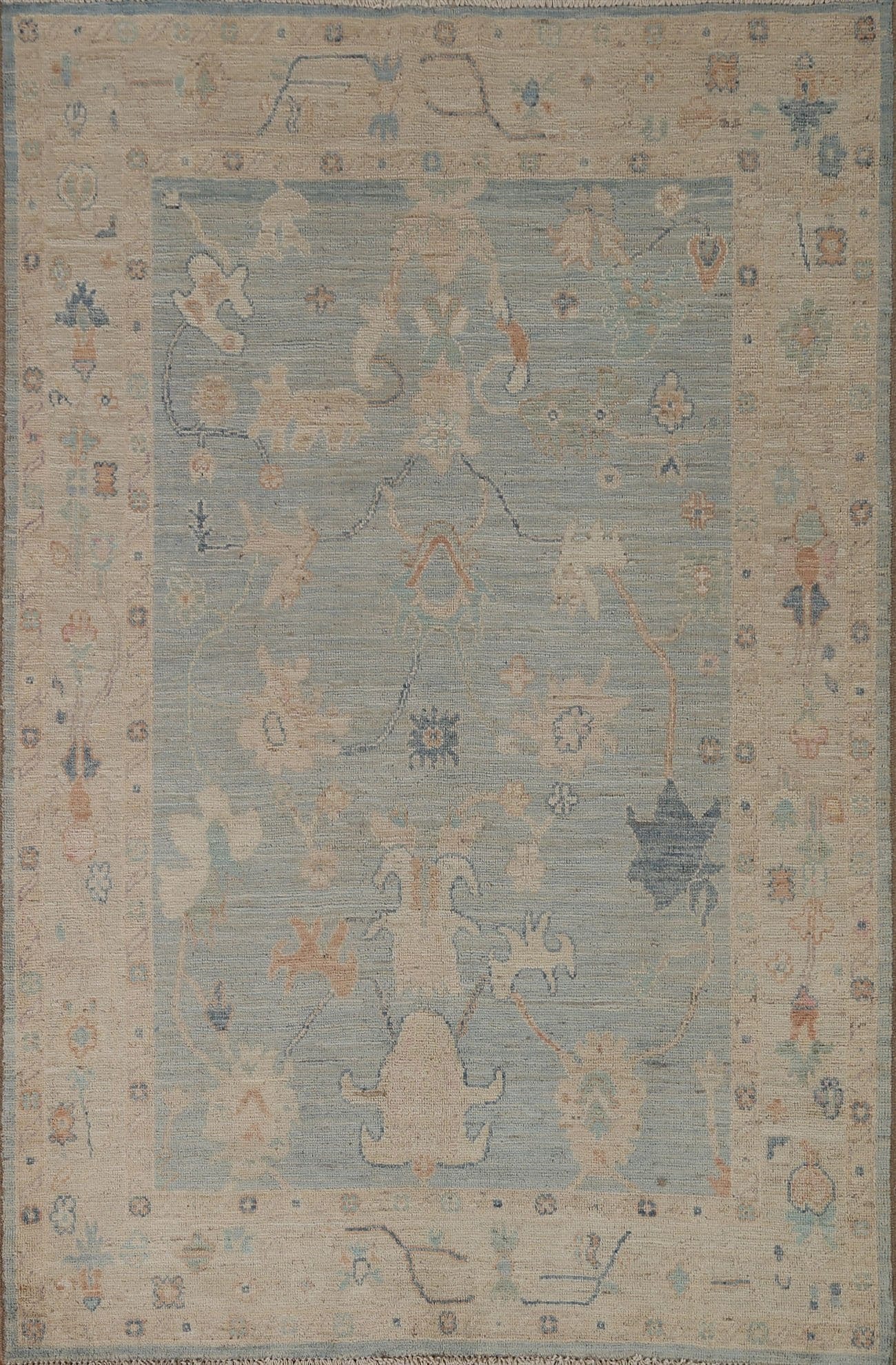 Light Blue Oushak Vegetable Dye Area Rug 5x7