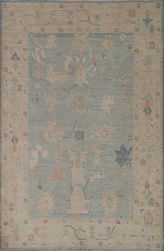 Light Blue Oushak Vegetable Dye Area Rug 5x7