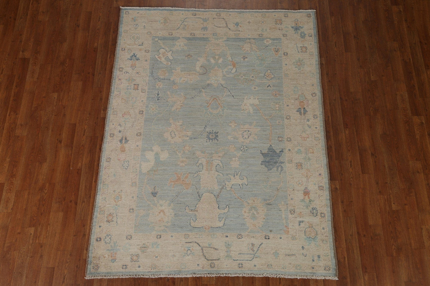 Light Blue Oushak Vegetable Dye Area Rug 5x7