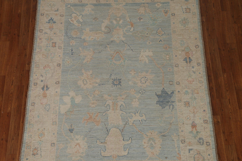 Light Blue Oushak Vegetable Dye Area Rug 5x7