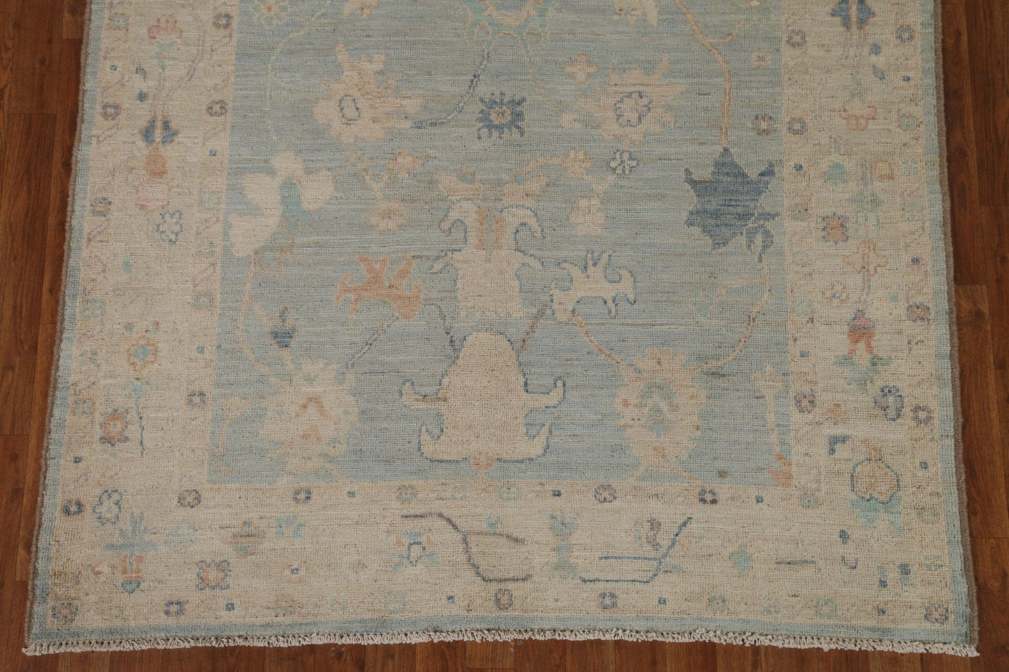 Light Blue Oushak Vegetable Dye Area Rug 5x7