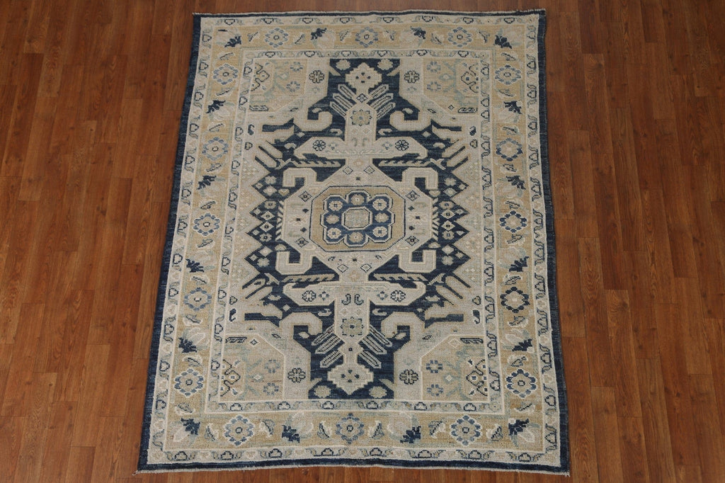 Navy Blue Oushak Vegetable Dye Area Rug 5x6