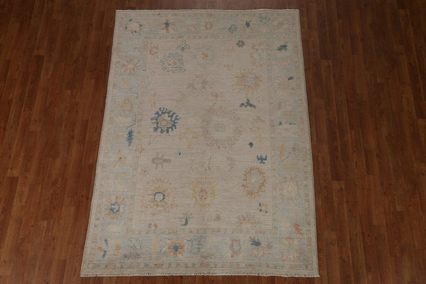 Floral Oushak Vegetable Dye Area Rug 5x7