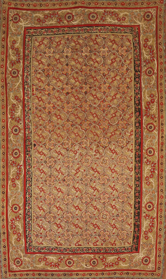 Pre-1900 Antique 100% Silk Rashti embroidery Collectible Rug 4x7
