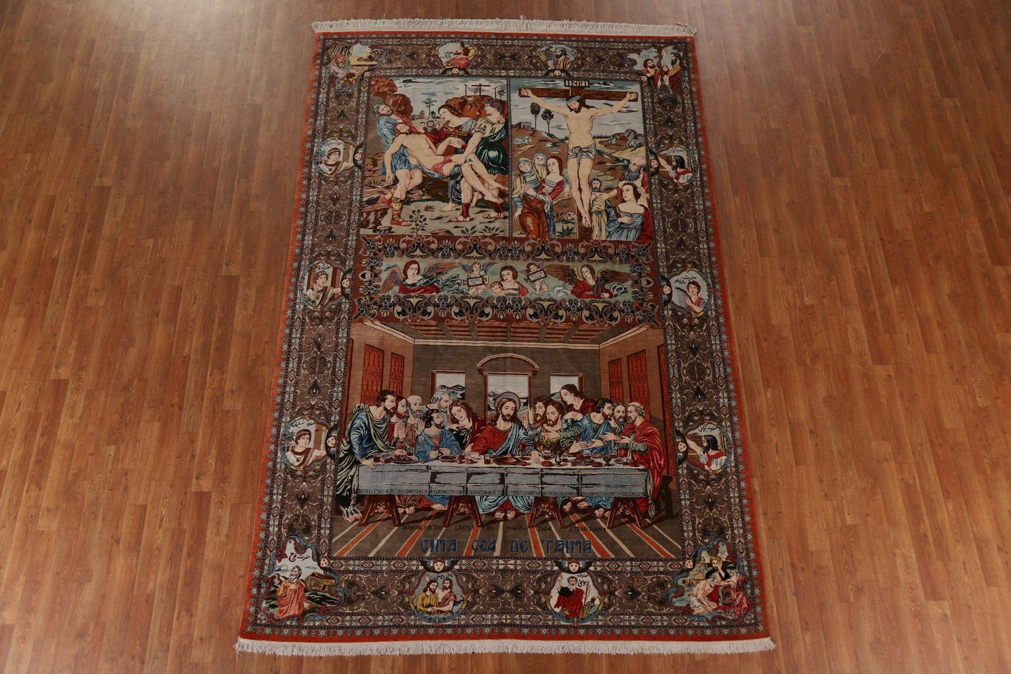 100% Silk Pictorial Prayer Tabriz Persian Area Rug 7x10
