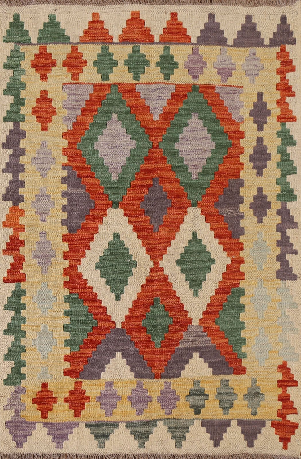 Hand-Woven Wool Kilim Area Rug 3x4