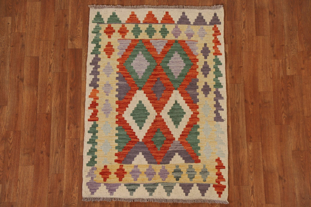 Hand-Woven Wool Kilim Area Rug 3x4