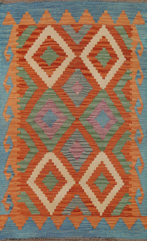 Orange Kilim Geometric Area Rug 3x4