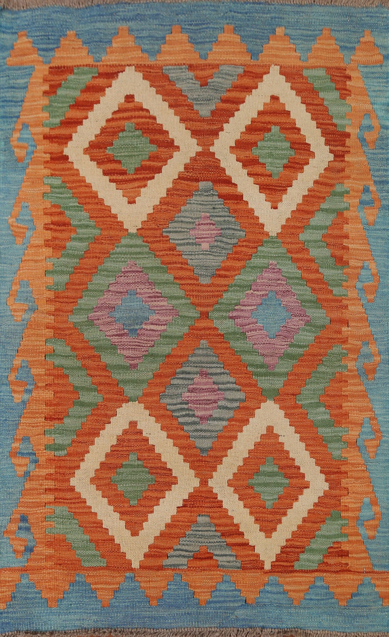 Orange Kilim Geometric Area Rug 3x4