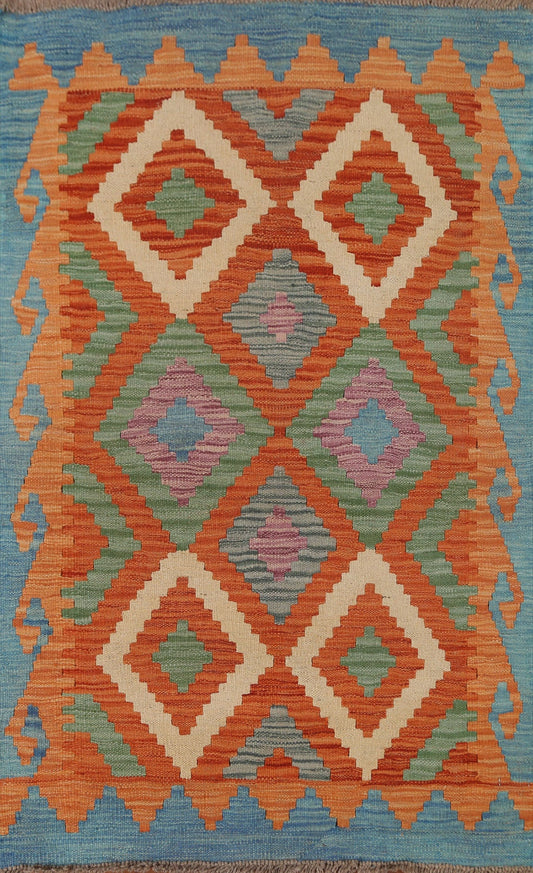 Orange Kilim Geometric Area Rug 3x4