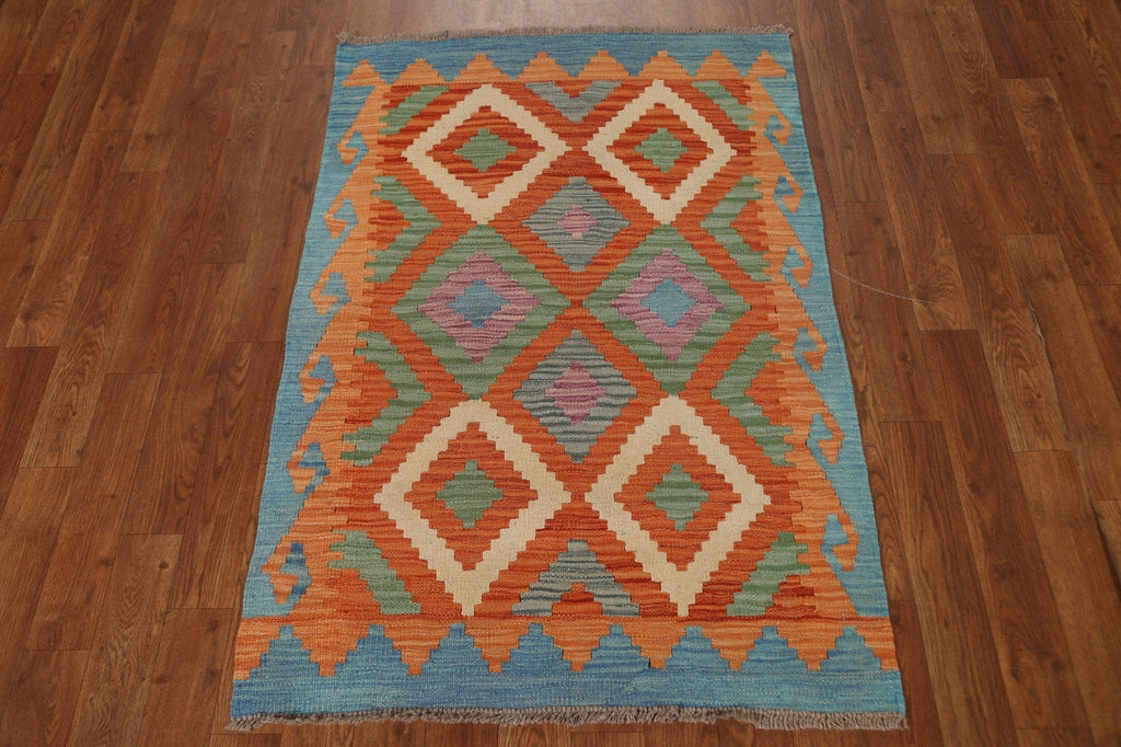 Orange Kilim Geometric Area Rug 3x4