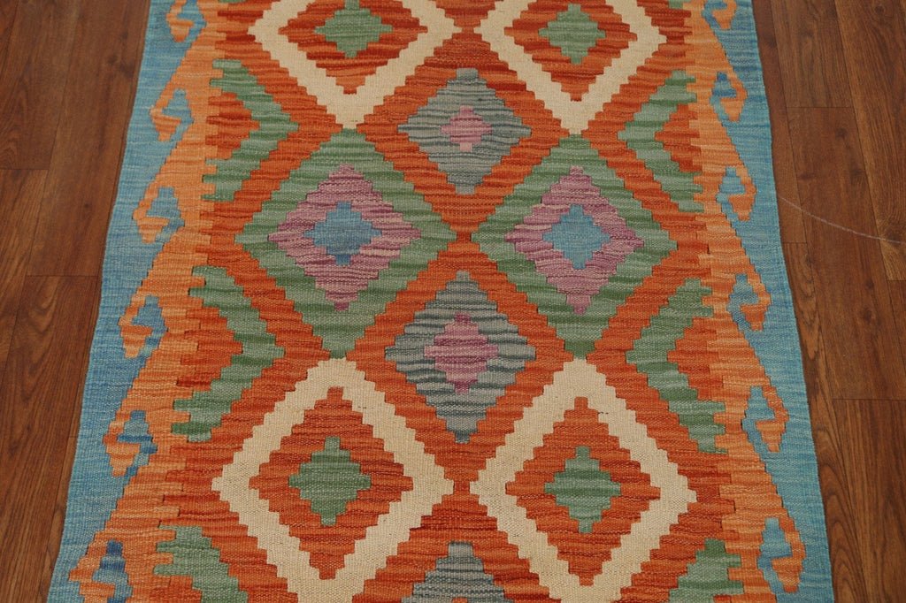 Orange Kilim Geometric Area Rug 3x4