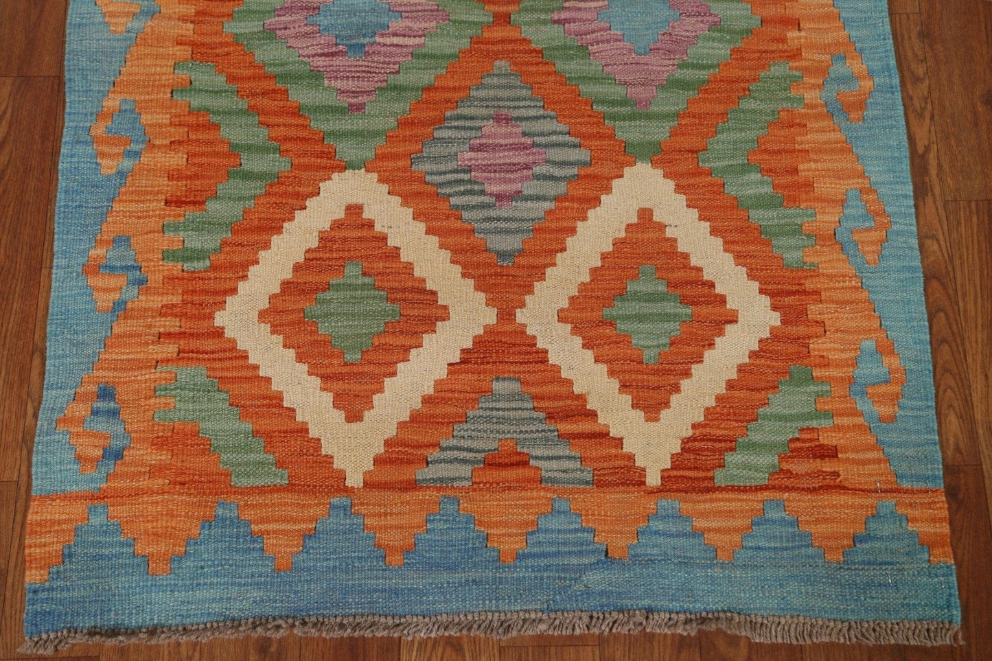 Orange Kilim Geometric Area Rug 3x4