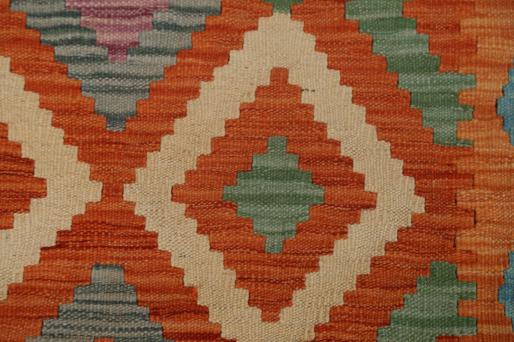 Orange Kilim Geometric Area Rug 3x4