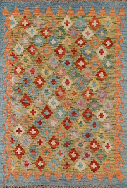 All-Over Geometric Kilim Wool Area Rug 3x4