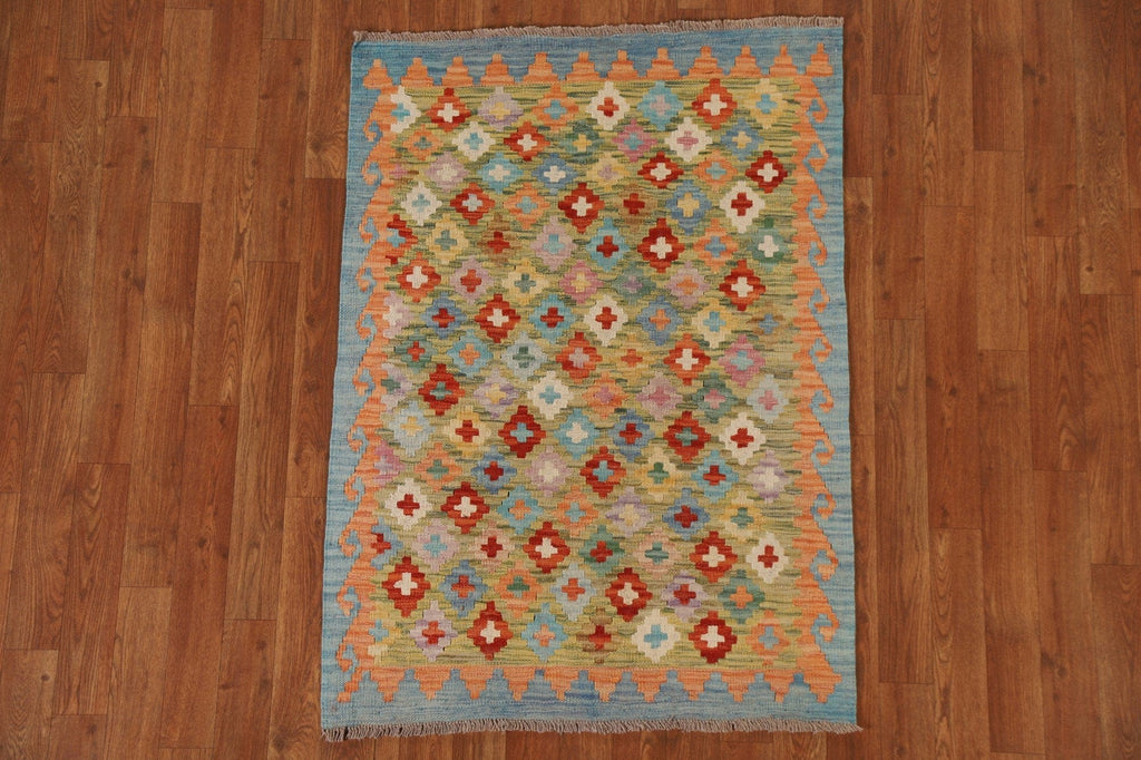 All-Over Geometric Kilim Wool Area Rug 3x4