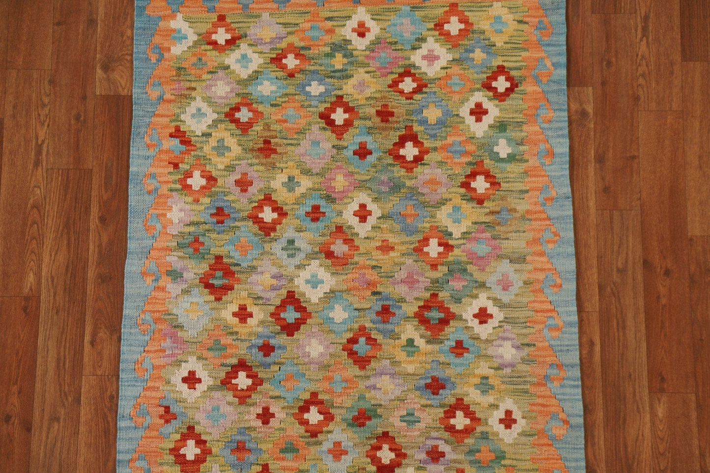 All-Over Geometric Kilim Wool Area Rug 3x4