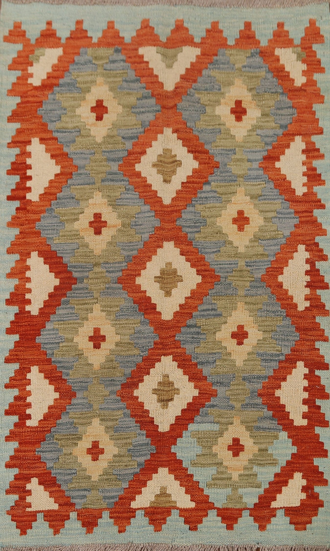 Geometric Kilim Wool Area Rug 3x4