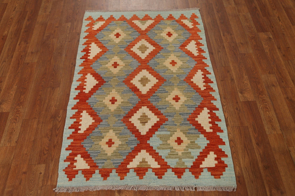 Geometric Kilim Wool Area Rug 3x4