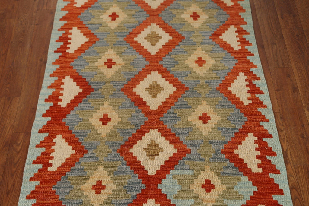 Geometric Kilim Wool Area Rug 3x4