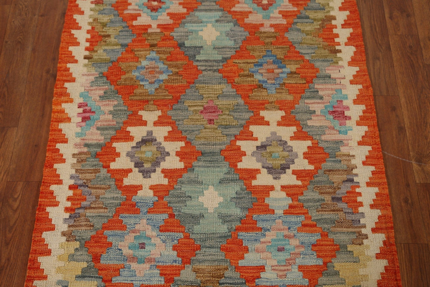 Orange Wool Kilim Geometric Area Rug 3x4