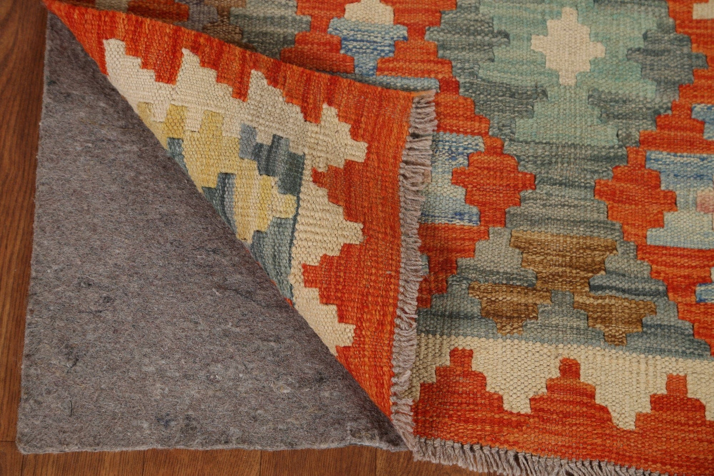 Orange Wool Kilim Geometric Area Rug 3x4