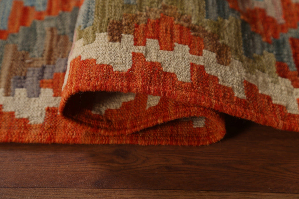 Orange Wool Kilim Geometric Area Rug 3x4