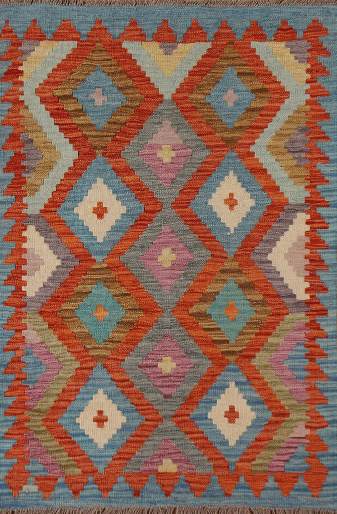 Orange Kilim Geometric Area Rug 3x4