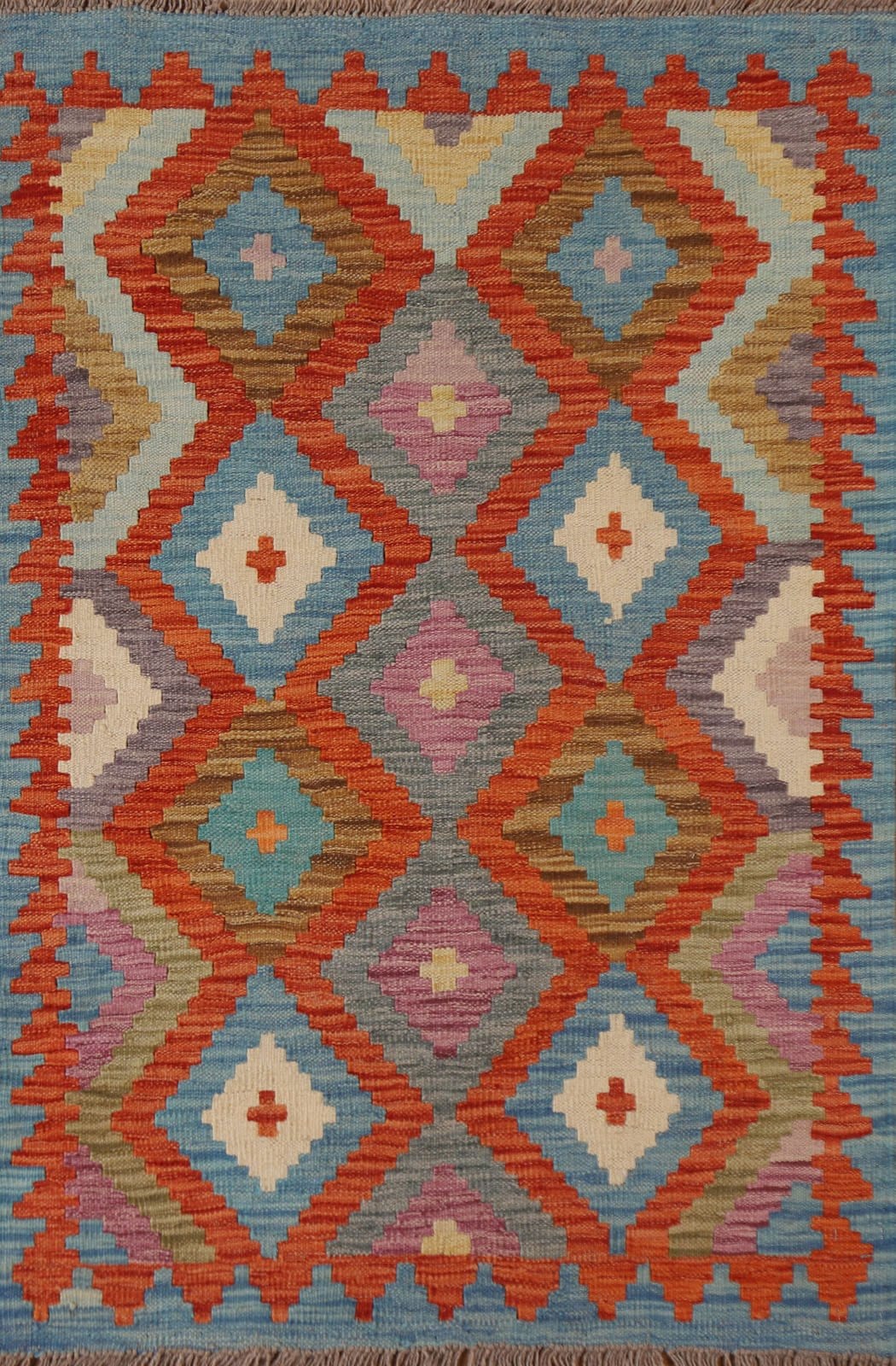 Orange Kilim Geometric Area Rug 3x4