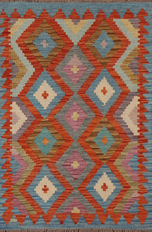 Orange Kilim Geometric Area Rug 3x4