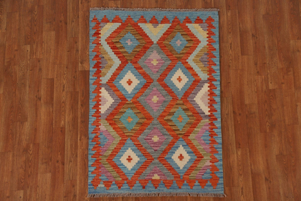 Orange Kilim Geometric Area Rug 3x4