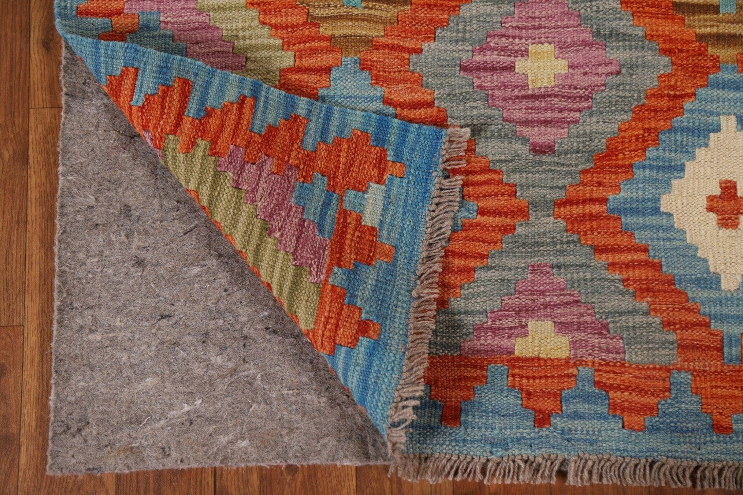 Orange Kilim Geometric Area Rug 3x4