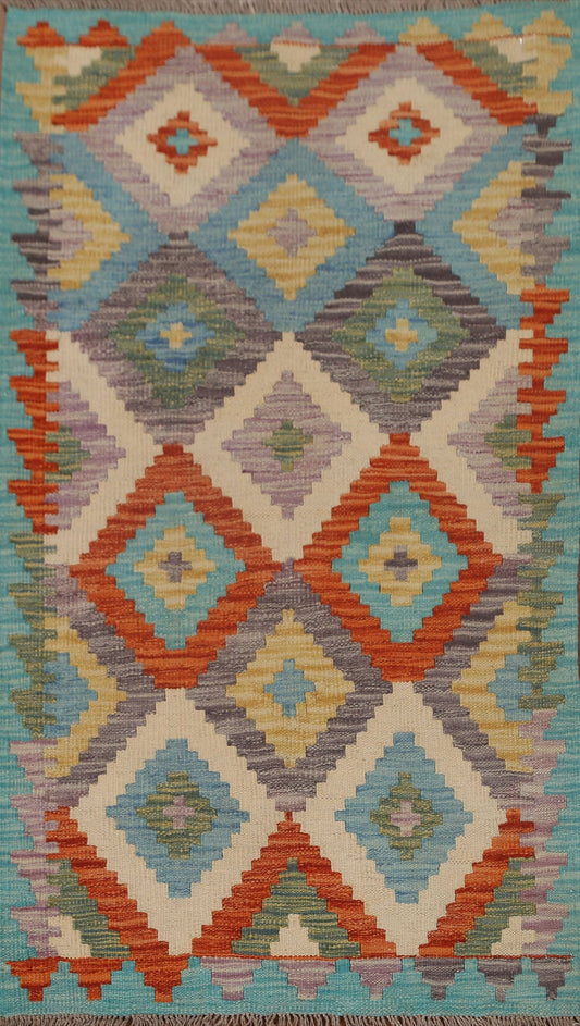 All-Over Geometric Kilim Wool Area Rug 3x4