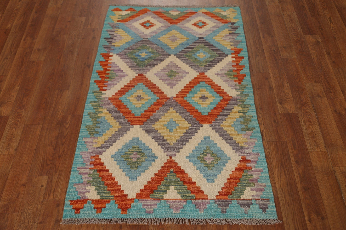 All-Over Geometric Kilim Wool Area Rug 3x4