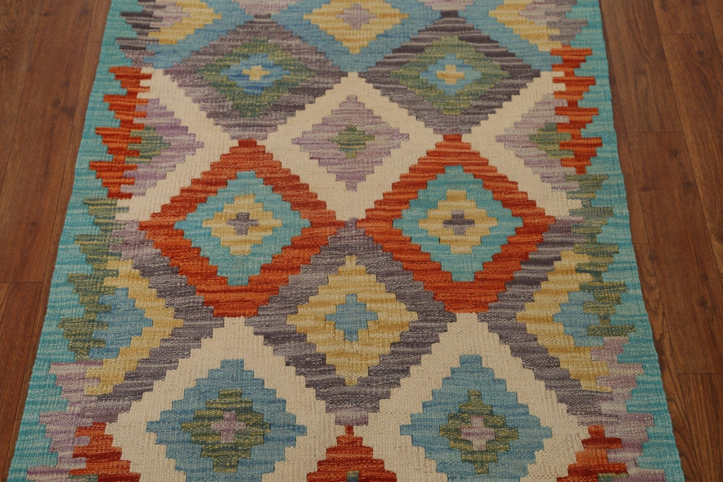 All-Over Geometric Kilim Wool Area Rug 3x4