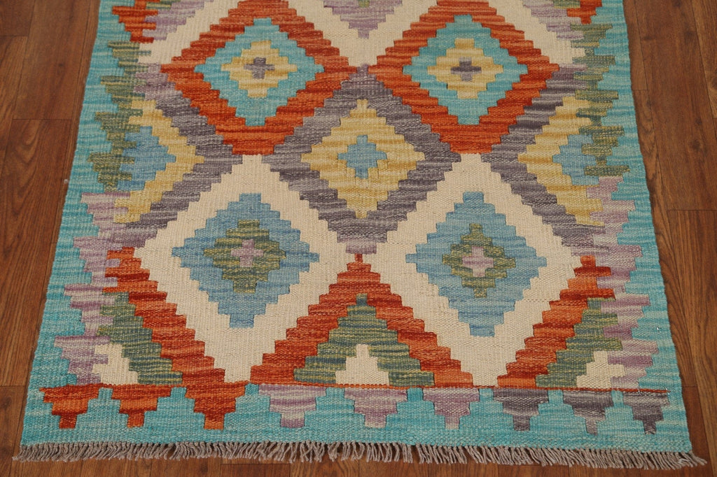 All-Over Geometric Kilim Wool Area Rug 3x4