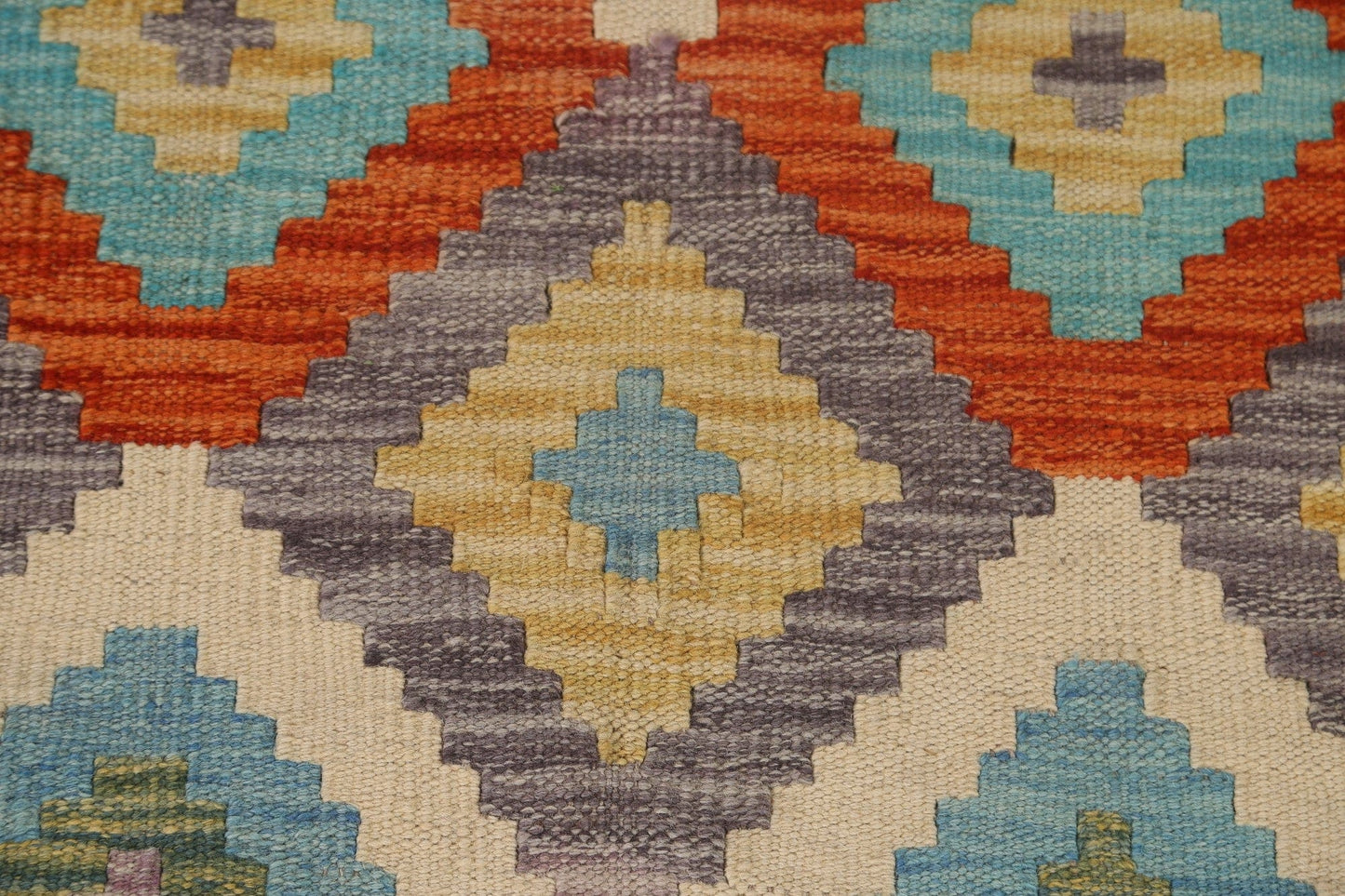 All-Over Geometric Kilim Wool Area Rug 3x4