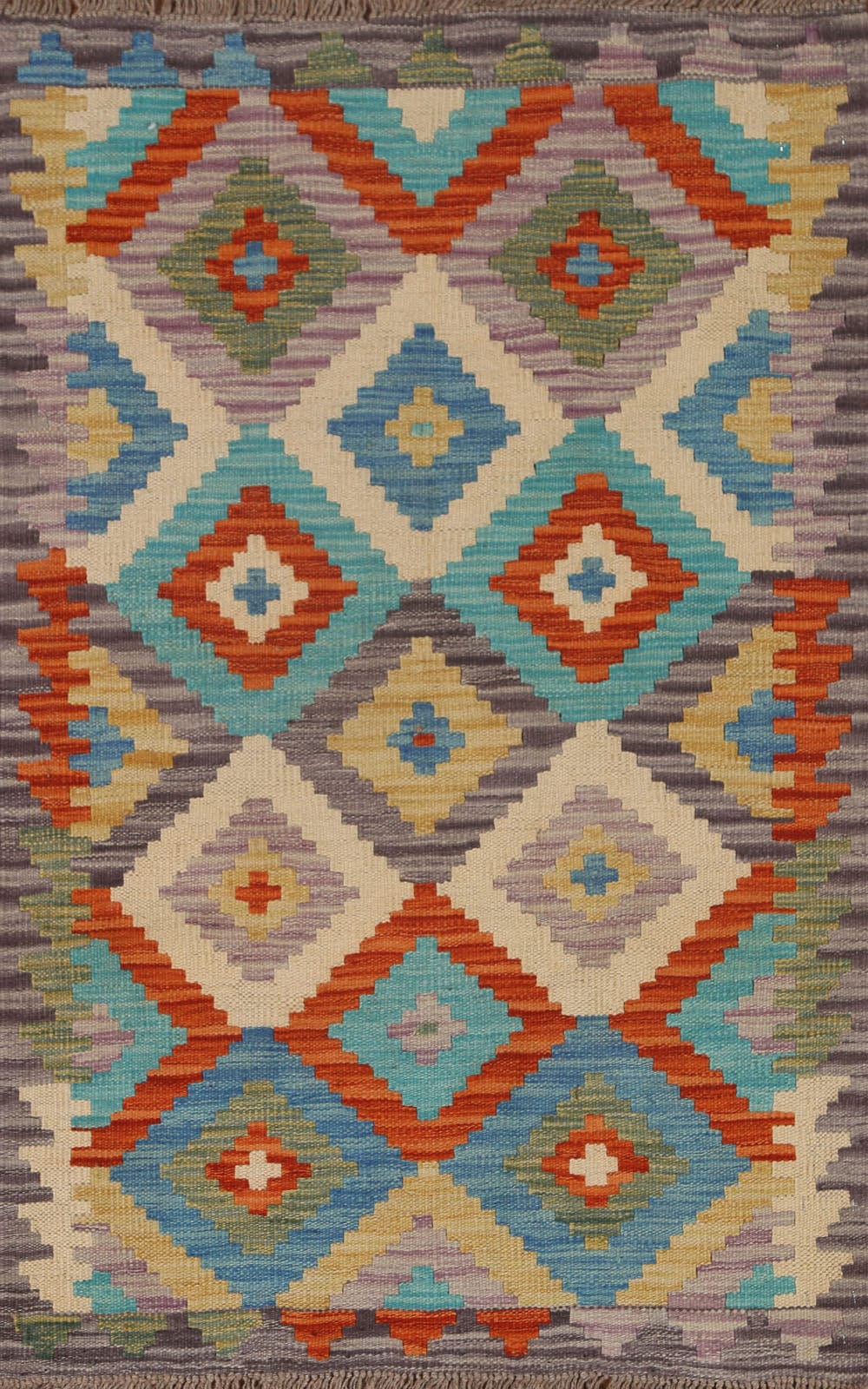 Hand-Woven Wool Kilim Area Rug 3x4