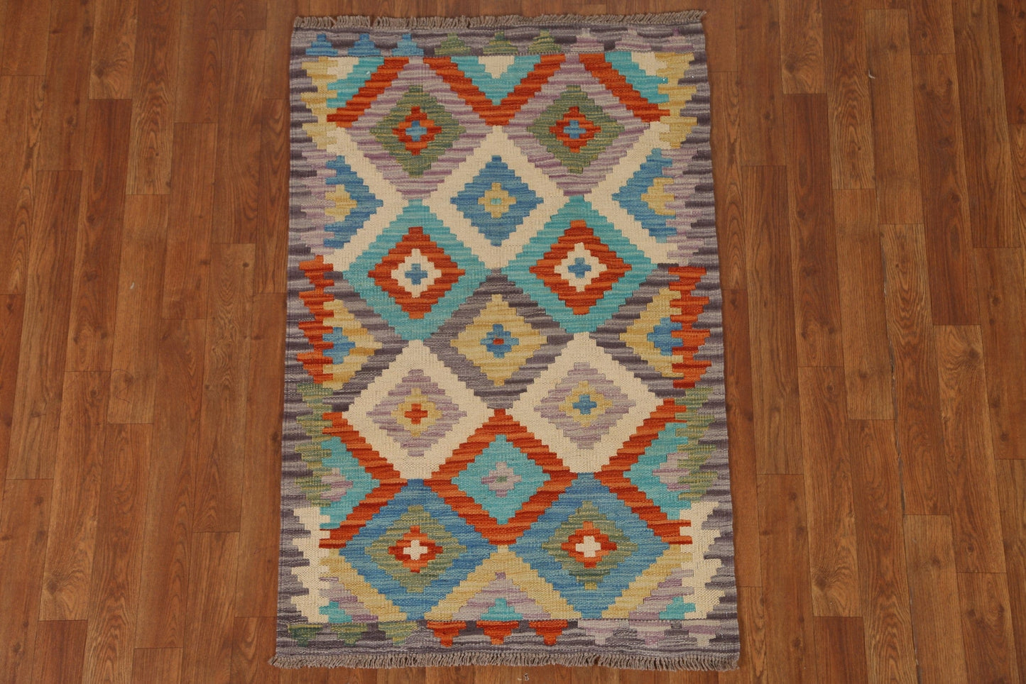 Hand-Woven Wool Kilim Area Rug 3x4