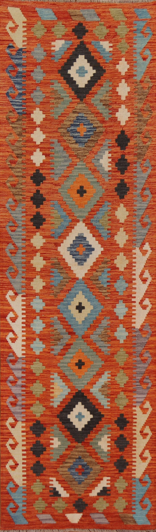 Orange Kilim Wool Runner Rug 3x10