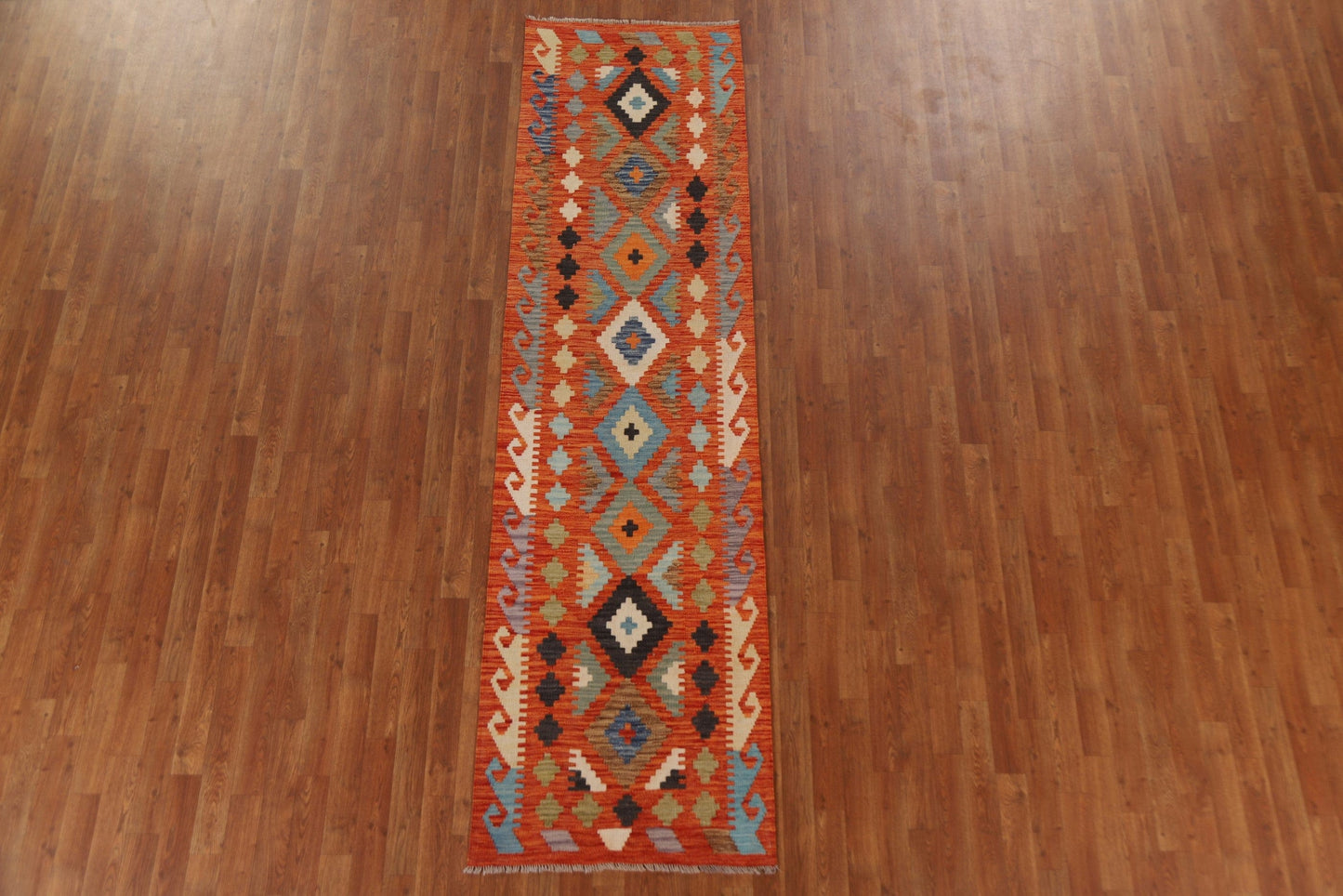 Orange Kilim Wool Runner Rug 3x10