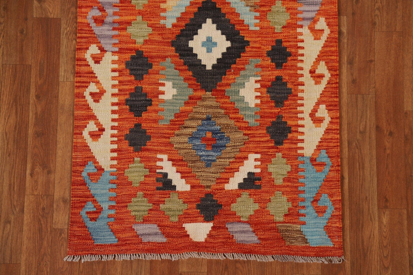 Orange Kilim Wool Runner Rug 3x10