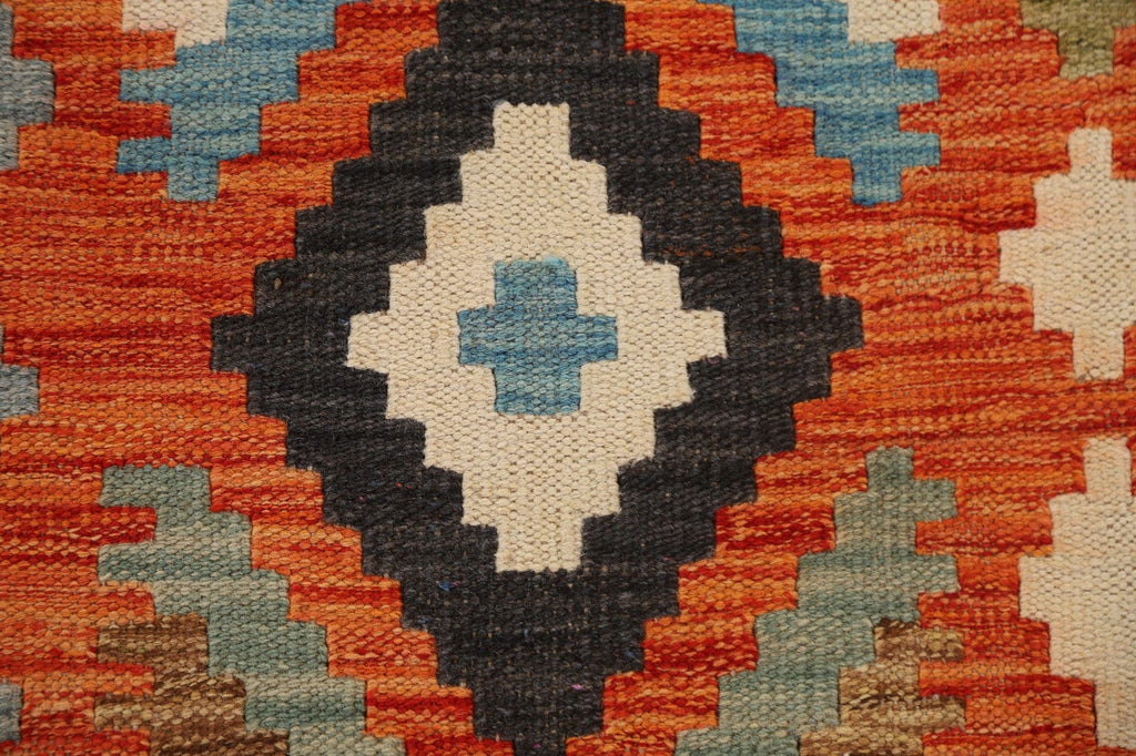 Orange Kilim Wool Runner Rug 3x10