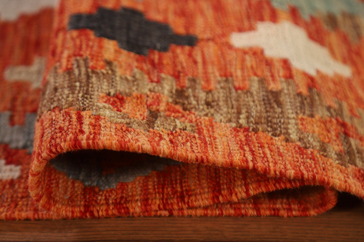 Orange Kilim Wool Runner Rug 3x10