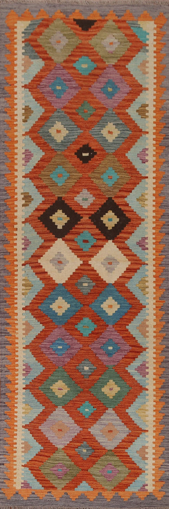 Orange Wool Kilim Runner Rug 3x8