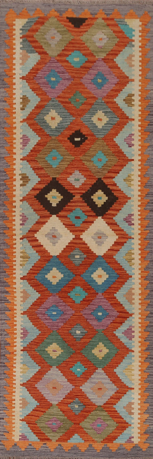 Orange Wool Kilim Runner Rug 3x8