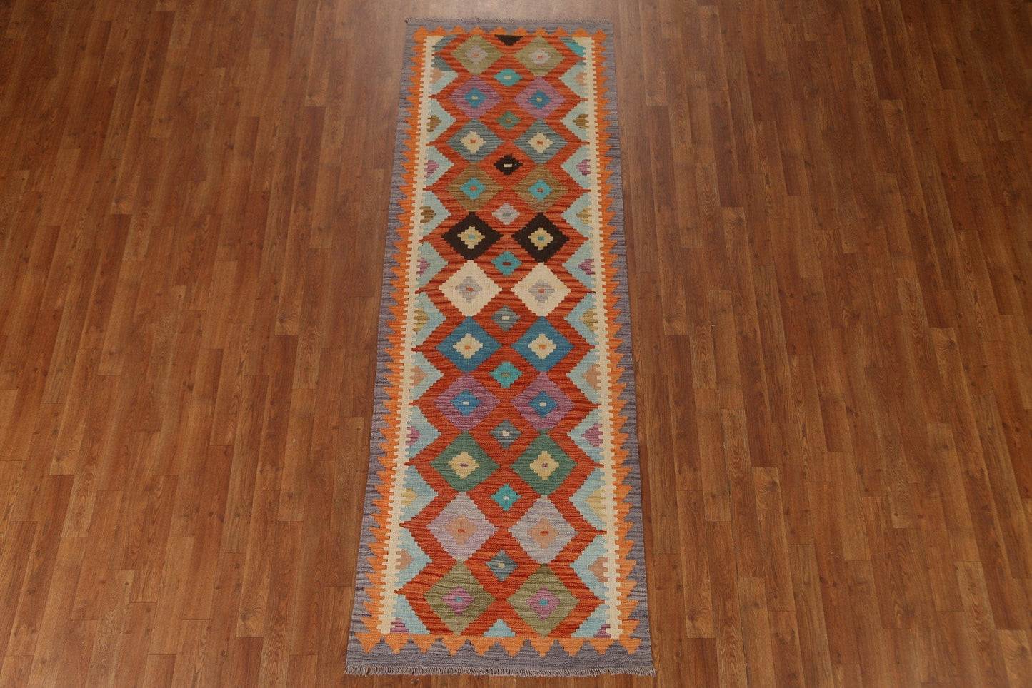 Orange Wool Kilim Runner Rug 3x8