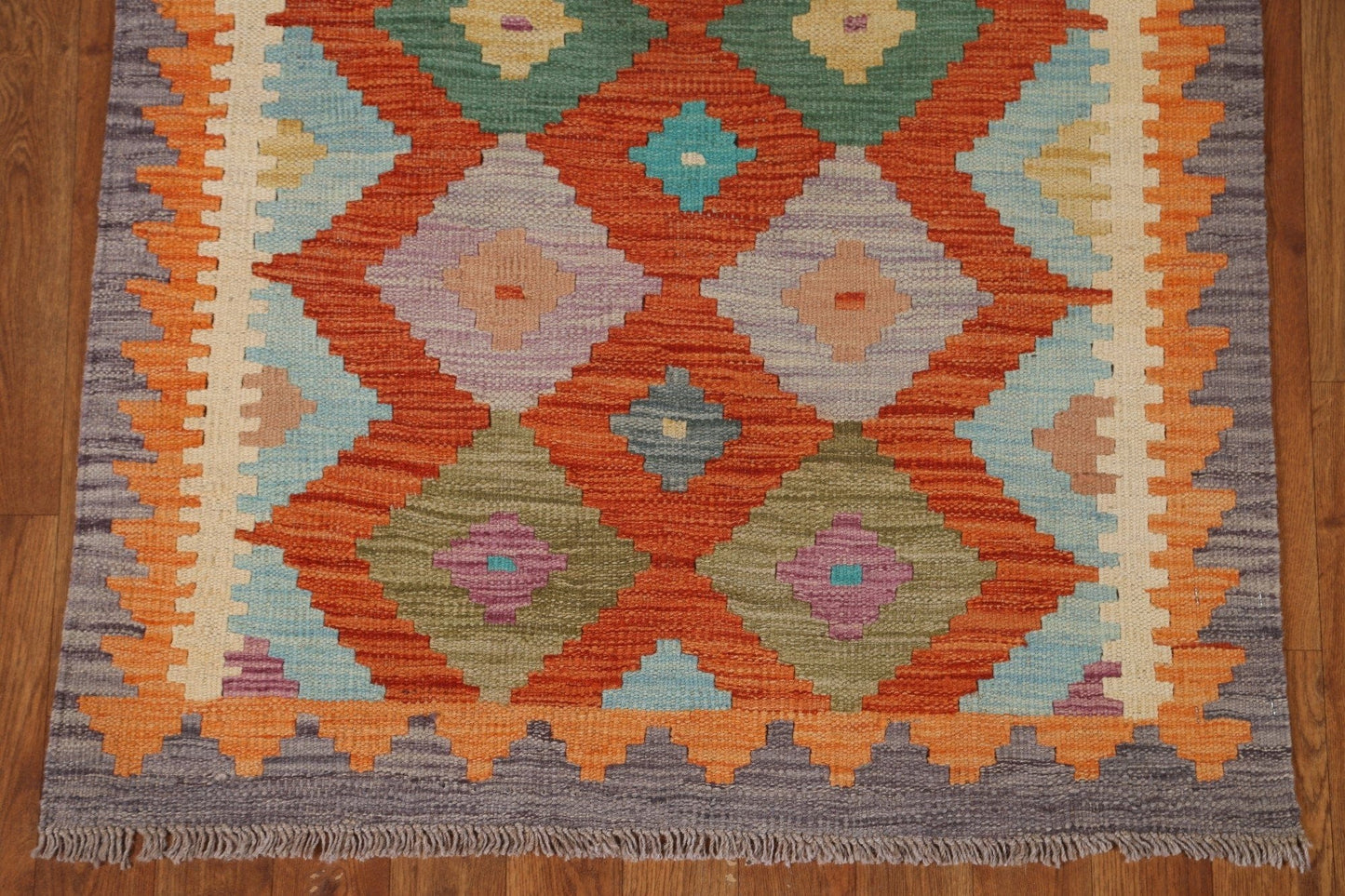 Orange Wool Kilim Runner Rug 3x8